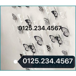 Decal dán tường Bướm 3D đen trắng