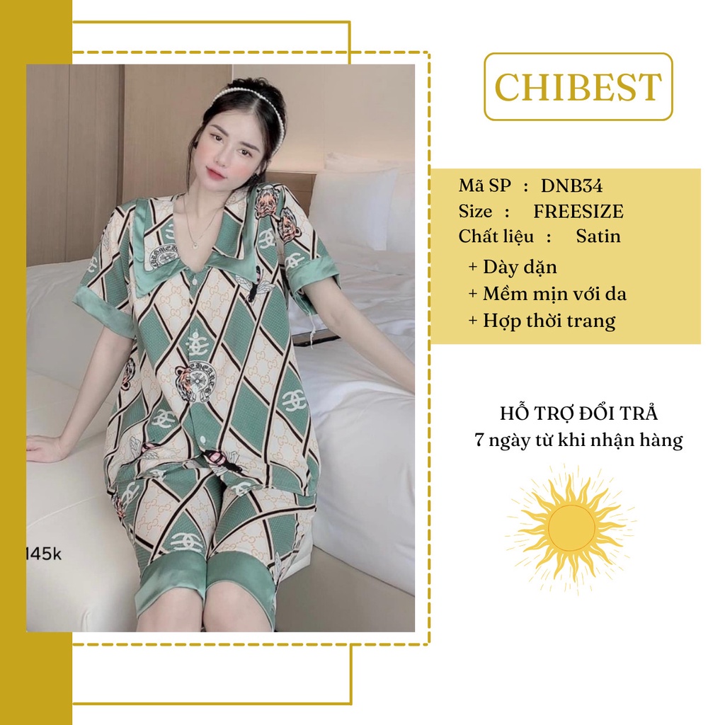 Đồ bộ nữ mặc nhà set Đồ bộ lửng cổ bèo 1 túi trước chất lụa mango siêu xinh CHIBEST DNB51