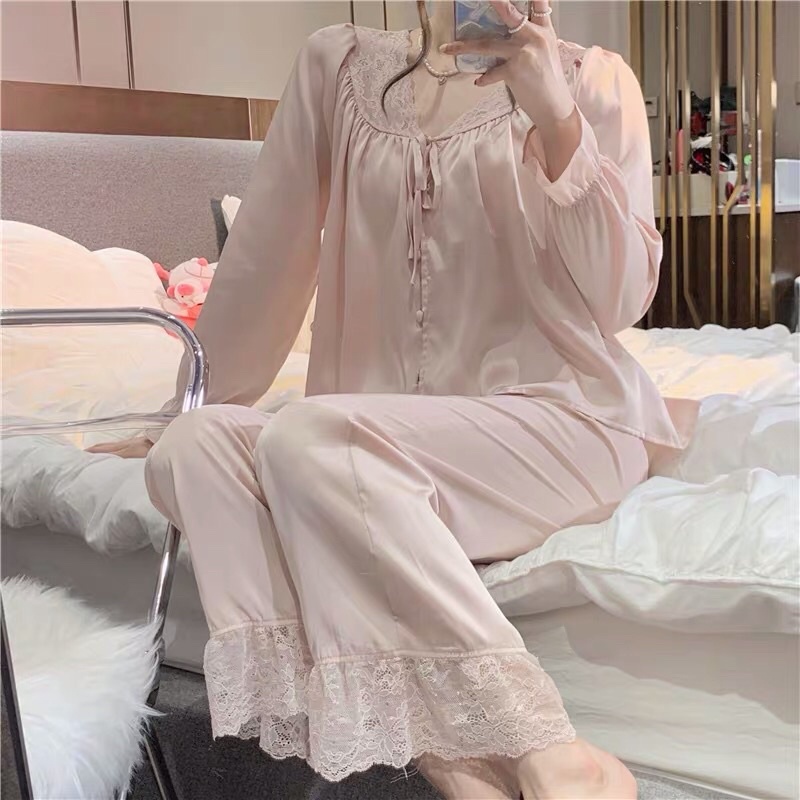 Bộ ngủ lụa bèo phối ren tiểu thư (có hình thật)