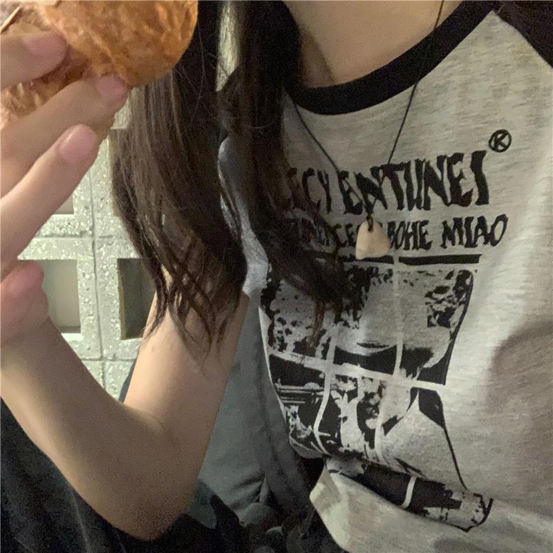 Áo thun tay ngắn dáng rộng màu sắc retro thời trang mùa hè phong cách Hàn Quốc cho nữ 2021