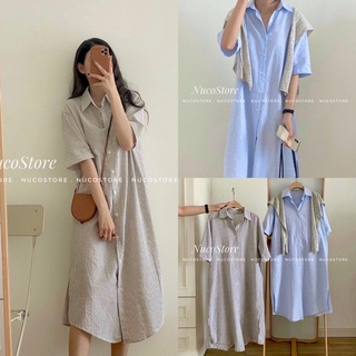 Váy sơ mi kẻ dáng suông phong cách hàn quốc