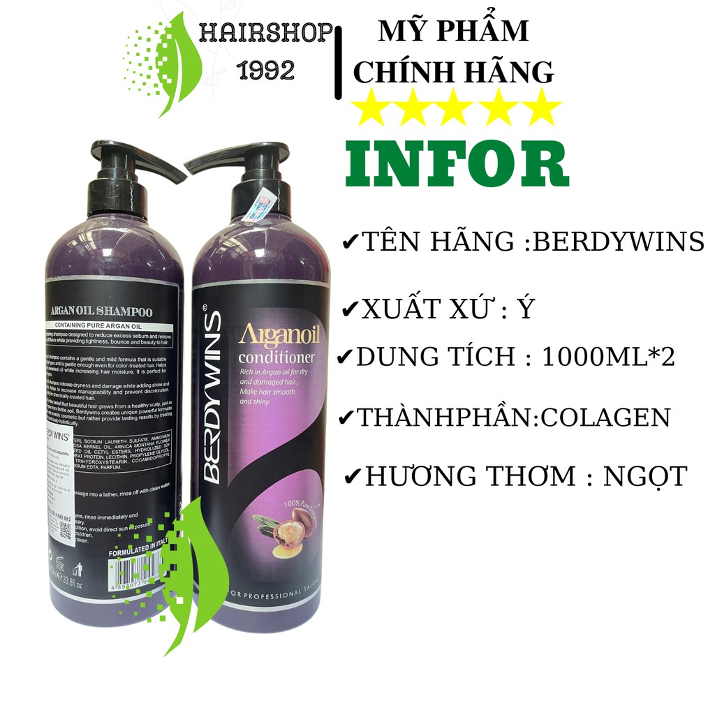 Cặp dầu gội dầu xả BERDYWINS Phục hồi tóc hư tổn tái tạo cấu trúc tóc – siêu mềm mượt|bộ dầu gội xả 1000ml * 2