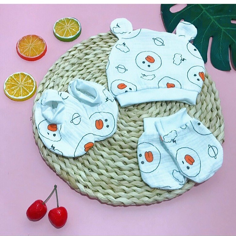 Combo mũ, bao tay, vớ xô siêu mềm mát cho bé