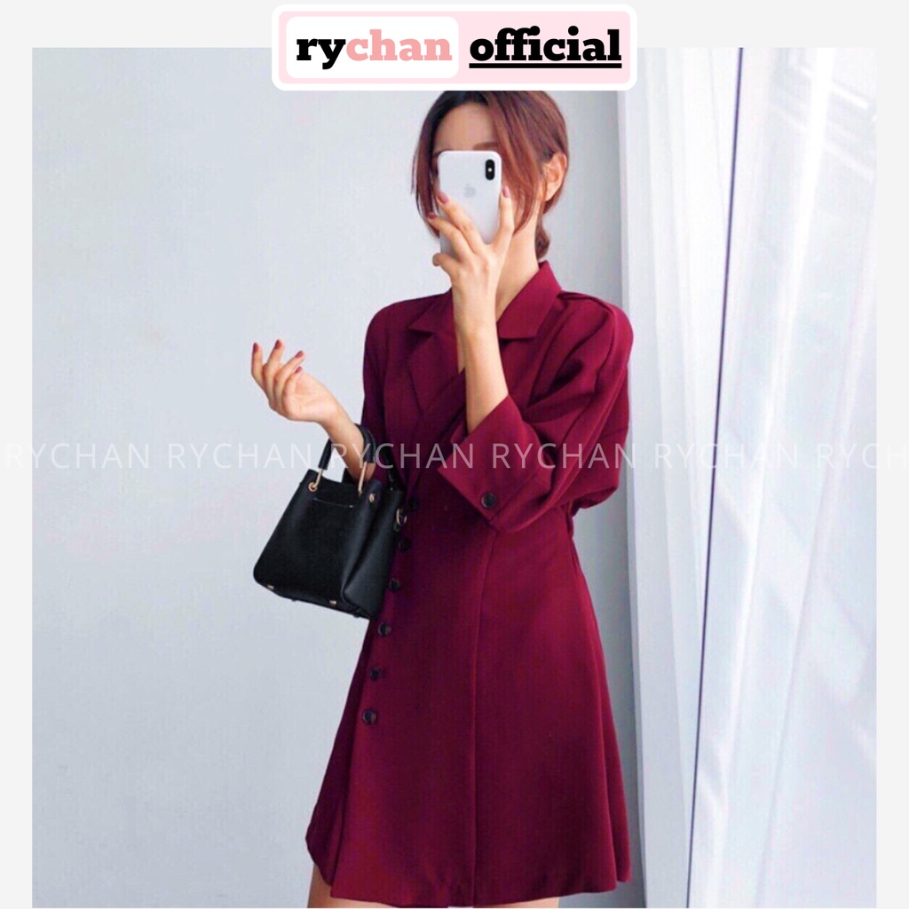 DX468 - Đầm Xòe Cổ Vest Tay Lỡ Form Ngắn Thanh Lịch