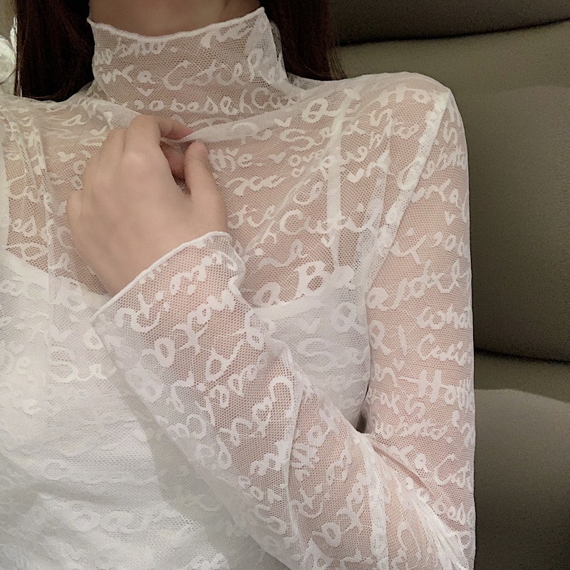 Áo lưới ren mỏng tay dài cổ tròn thời trang cho nữ MS257