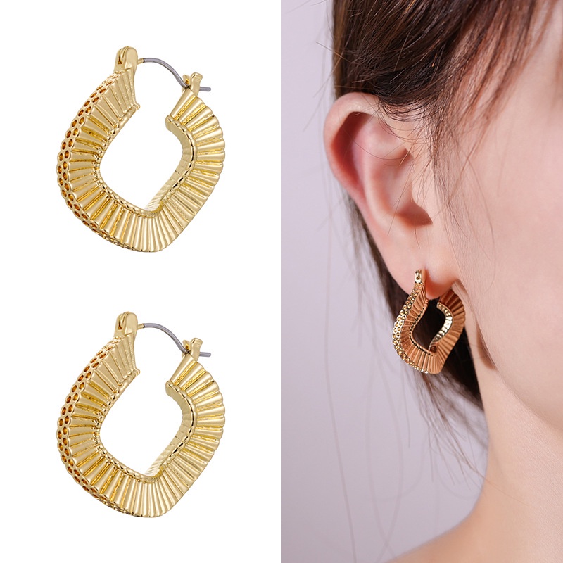 Bông Tai Mạ Vàng 18K Thiết Kế Hình Học Phong Cách Vintage