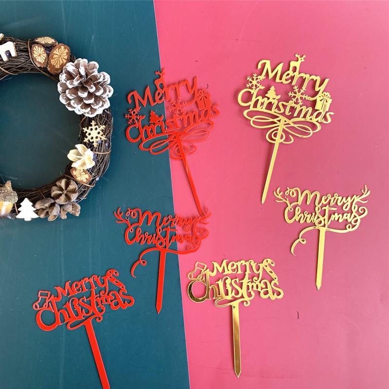 Que cắm trang trí bánh kem hình chữ merry christmas