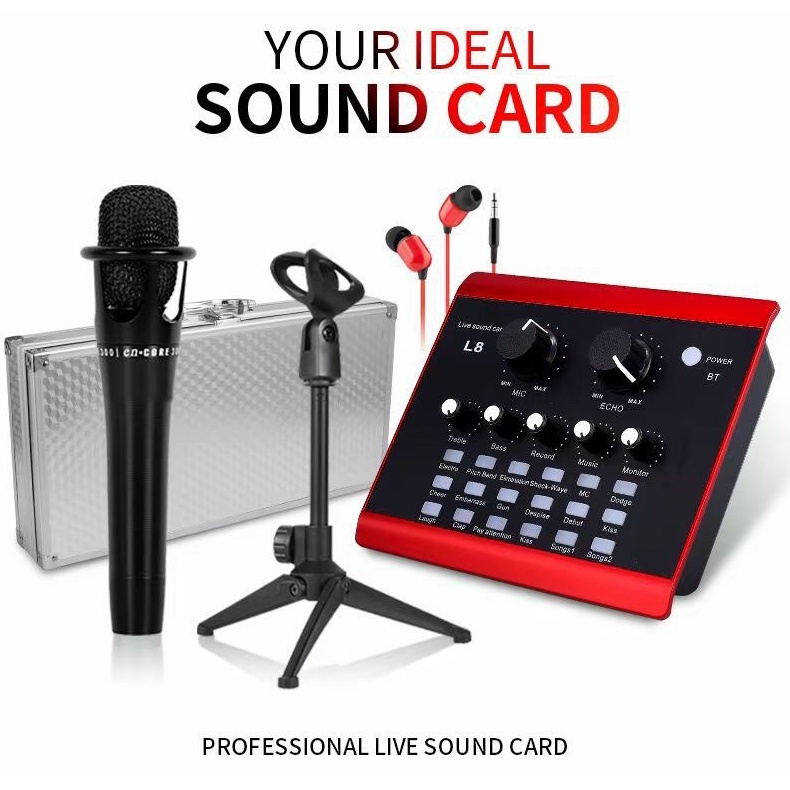 Combo Bộ mic thu âm và Sound Card L8 chuyên dụng hát livestream với đầy đủ chức năng chỉnh giọng âm thanh