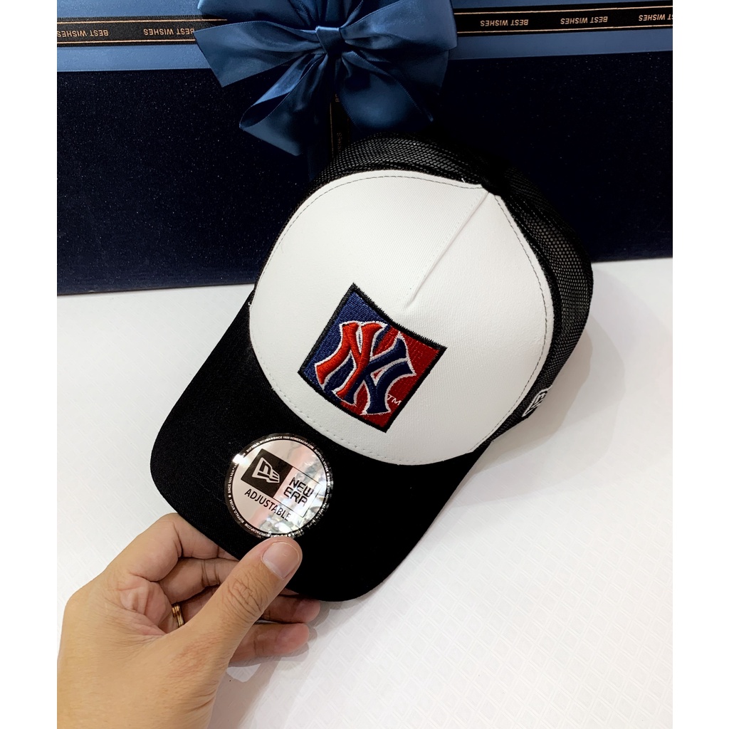 mũ lưỡi trai / nón kết NY MLB trắng đen đỏ phối lưới