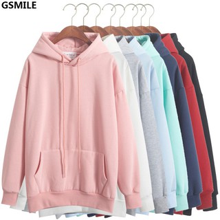 Áo hoodie dáng rộng kiểu chui đầu 8 màu trơn thời trang đơn giản cho nữ