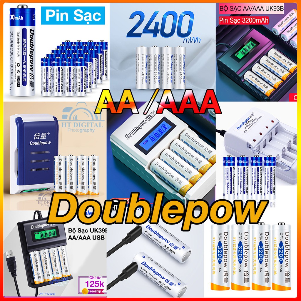 Bộ Pin Sạc AA / AAA Doublepow  Pin sạc micro, đồng hồ, remote, chơi trẻ em