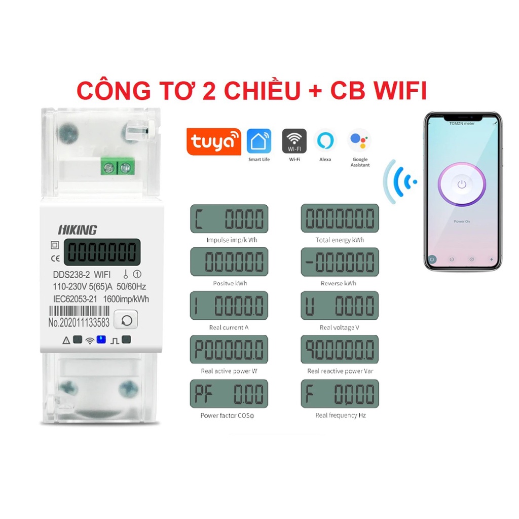 Công tơ điện tử 1 pha Wifi Tuya Smartlife HIKING, đóng cắt từ xa, đo công suất, điện áp, IOS Android