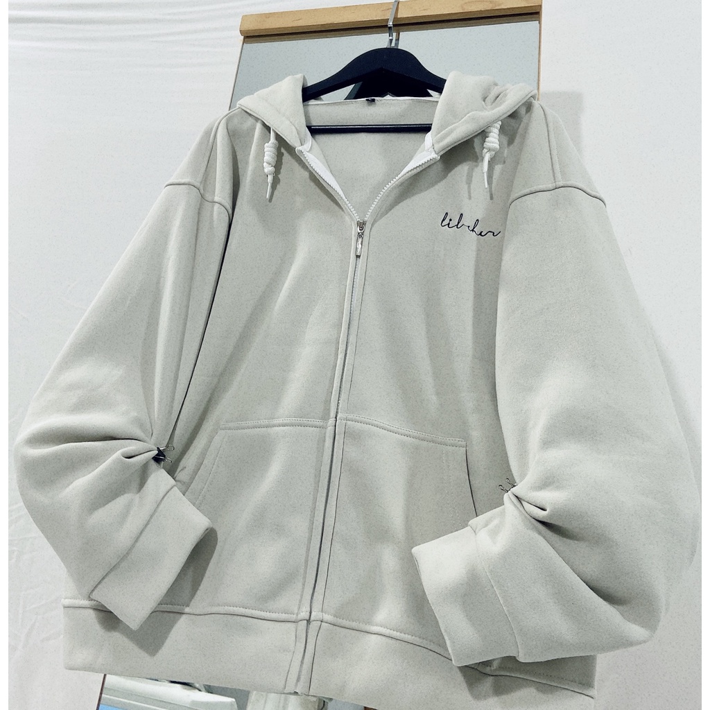 Áo khoác Hoodie Zip nỉ bông LILCHER màu XÁM 🍂 Nam nữ unisex 🍂 Áo Hoodie form rộng Jaystoree