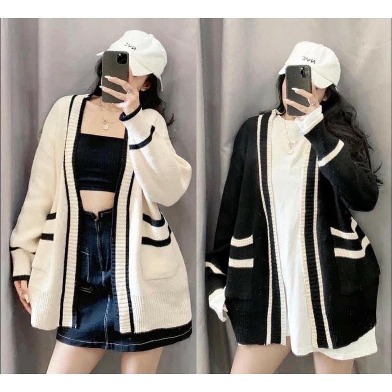(60-90KG) ANH BIGSIZE Áo khoác len cadigan sọc viền hàng bán shop