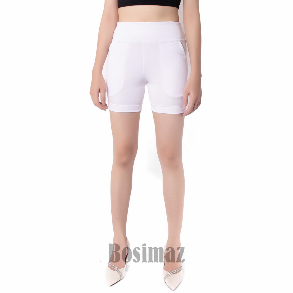 Quần Legging Nữ Bosimaz MS334 đùi túi trước màu trắng cao cấp, thun co giãn 4 chiều, vải đẹp dày, thoáng mát.