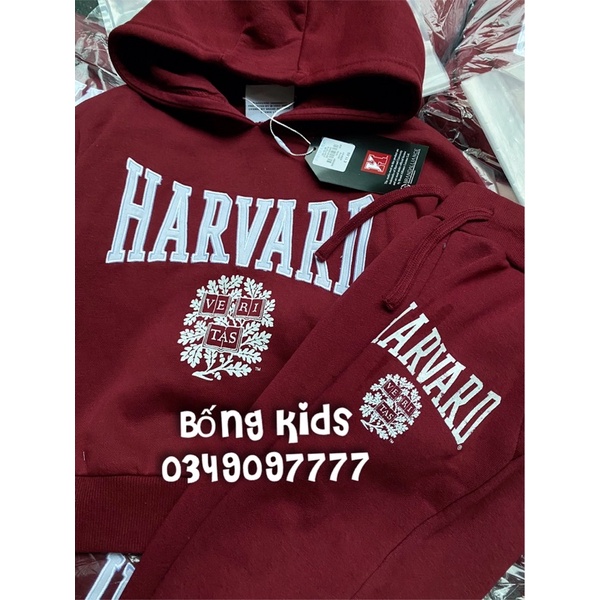 [Mã 2611THTRANG100K hoàn 10% xu đơn 99K] Bộ Nỉ Hoodie Bé Gái Harvard Đỏ Đô PR(có lỗi)