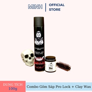 Combo gôm sáp the pro lock + wax clay wax trắng tạo kiểu giữ nếp cho tóc. hàng chính hãng .