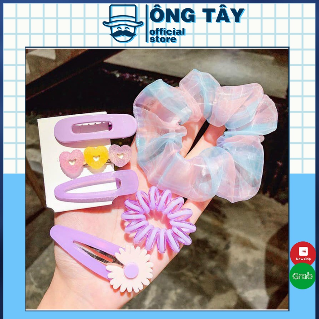 SET 6 KẸP TÓC KÈM DÂY BUỘC TÓC HOA CÚC