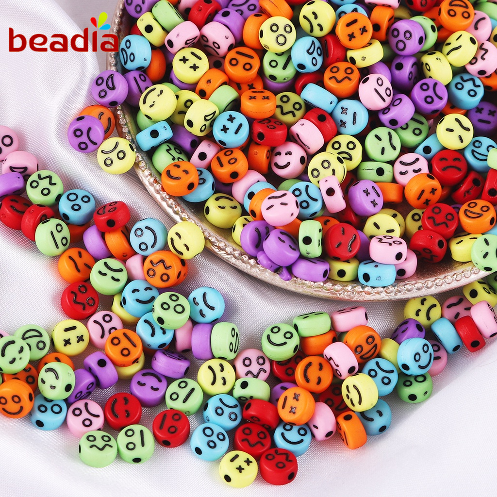 200 Hạt cườm Beadia bằng nhựa hình biểu tượng cảm xúc dùng làm trang sức diy