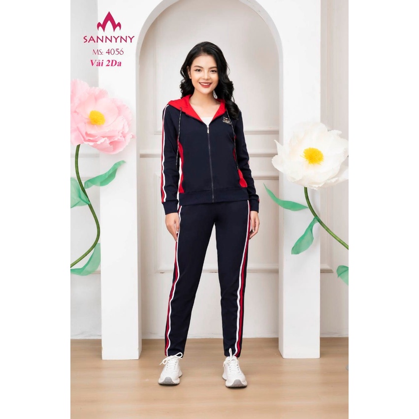 Bộ đồ mặc nhà nữ thể thao 2Da kéo khóa có mũ áo dài quần dài SANNYNY code 4056