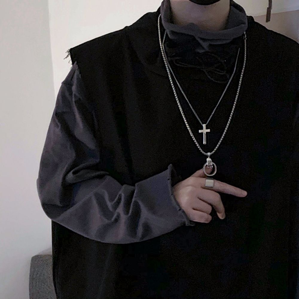 Cặp vòng cổ mặt hình thánh giá và bàn tay bằng hợp kim phong cách hip hop Hàn Quốc cá tính cho nam nữ (có bán lẻ)