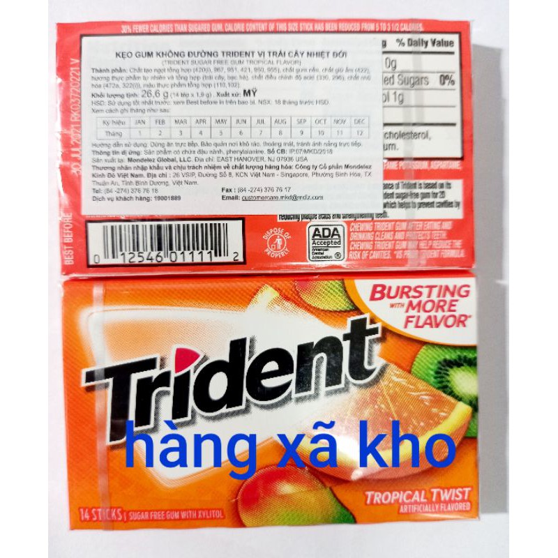 kẹo cao su Trident không đường vĩ 26.6 g(14 thanh) -Mỹ có 4 vị