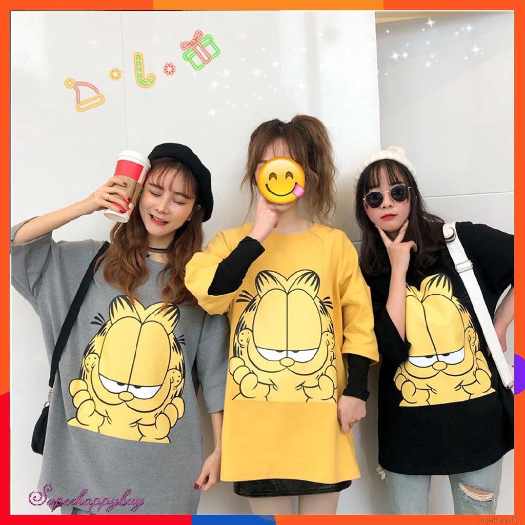 Áo thun nữ ngắn tay cổ tròn in hình nhân vật hoạt hình Garfield