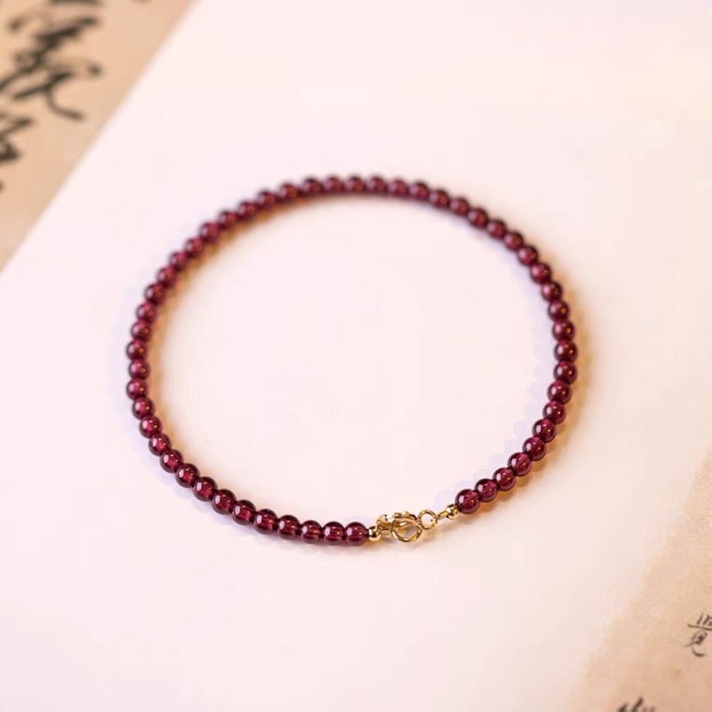 Vòng Đeo Tay Garnet Bằng Thủy Tinh Màu Đỏ Rượu Phong Cách Retro