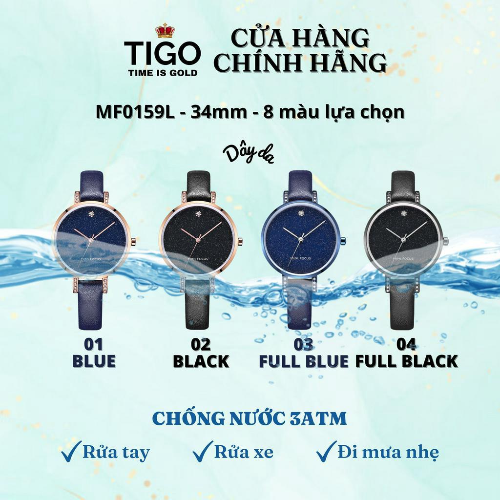 Đồng Hồ Nữ MINI FOCUS MF0159L.04 Dây Da Đen Viền Đen Thép Không Gỉ Cao Cấp Mặt Tròn Đường Kính 34mm Chống Nước