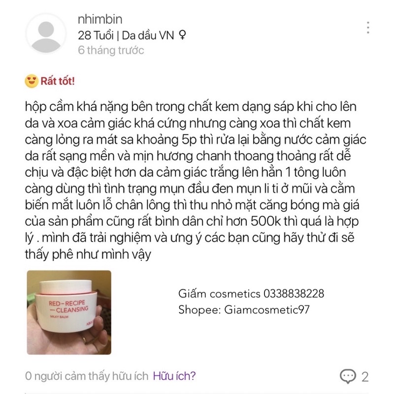 Sáp Tẩy Trang Dạng Sữa About me Red Recipe Cleansing Milky Balm