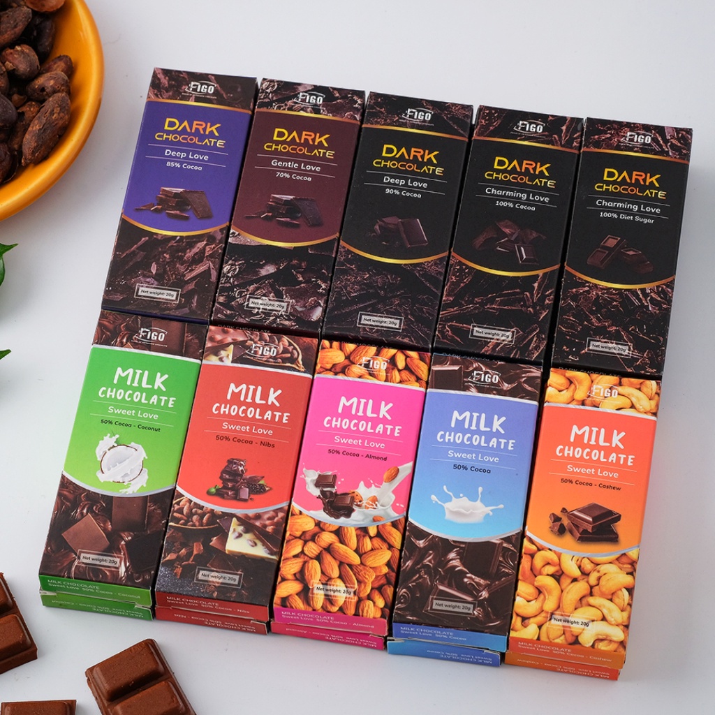 Chocolate 50gr Mix các vị Kẹo Socola sữa và Kẹo socola đen FIGO