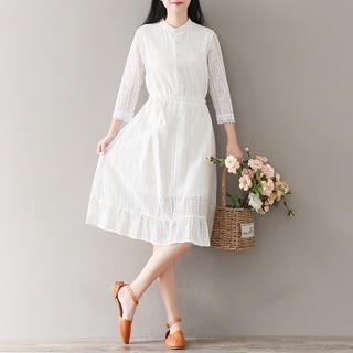 Đầm ren cổ trụ kèm hình thật