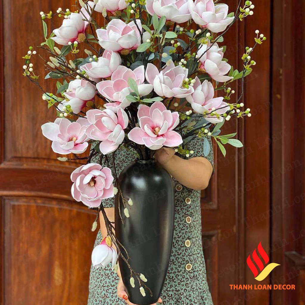 Lọ hoa decor trang trí phong cách vintage cao 36 cm cỡ to - Bình hoa gốm sứ Bát Tràng - Màu đen