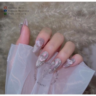 [Mã NHUQAD giảm 10% đơn 100k][NAIL BOX] Nailbox móng úp thiết kế sẵn mắt mèo kim cương ánh hồng đính charm