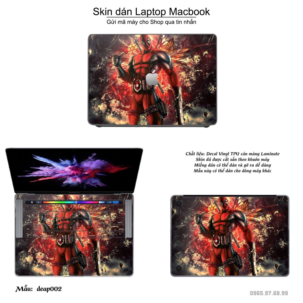 Skin dán Macbook mẫu Deadpool (đã cắt sẵn, inbox mã máy cho shop)