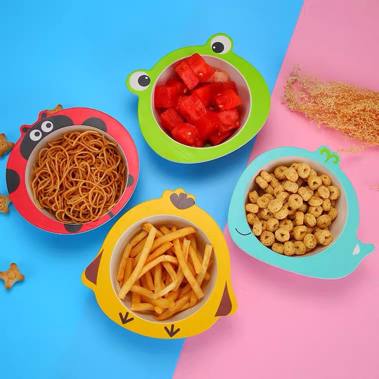 Bát Ăn Dặm Cho Bé Hình Thú Đáng Yêu, Khay Ăn Dặm Sợi Tre An Toàn Cho Trẻ