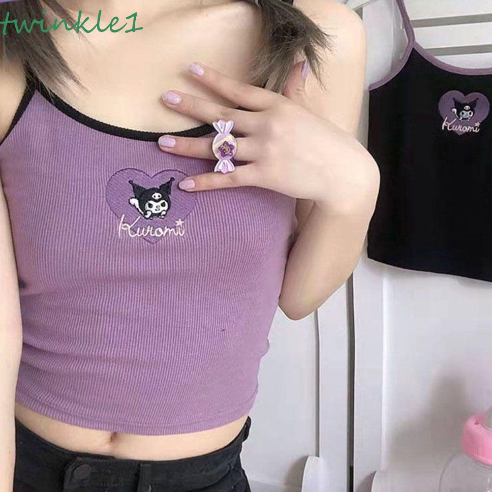 Áo Croptop Hai Dây Màu Trơn Họa Tiết Kuromi Thời Trang Cho Nữ