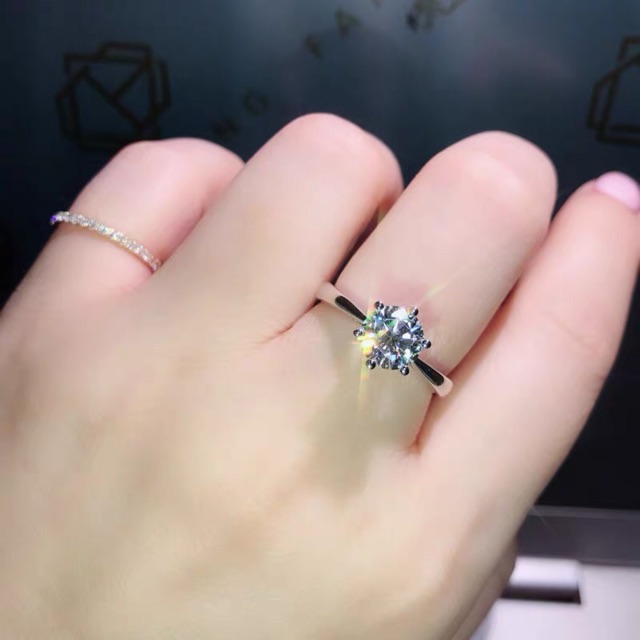 Nhẫn đính hôn kim cương mạ vàng trắng 18K có thể điều chỉnh thời trang