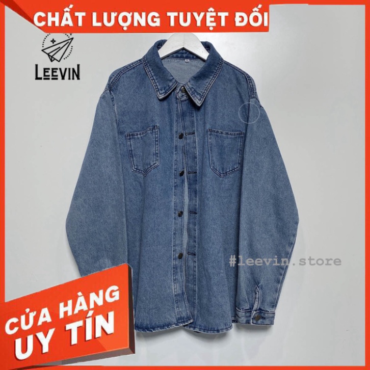 Áo Khoác Jean Nam Nữ Unisex Phong Cách Form Rộng Ulzzang - Kiểu áo khoác bò vải jeans màu xanh dáng sơ mi Leevin Store -
