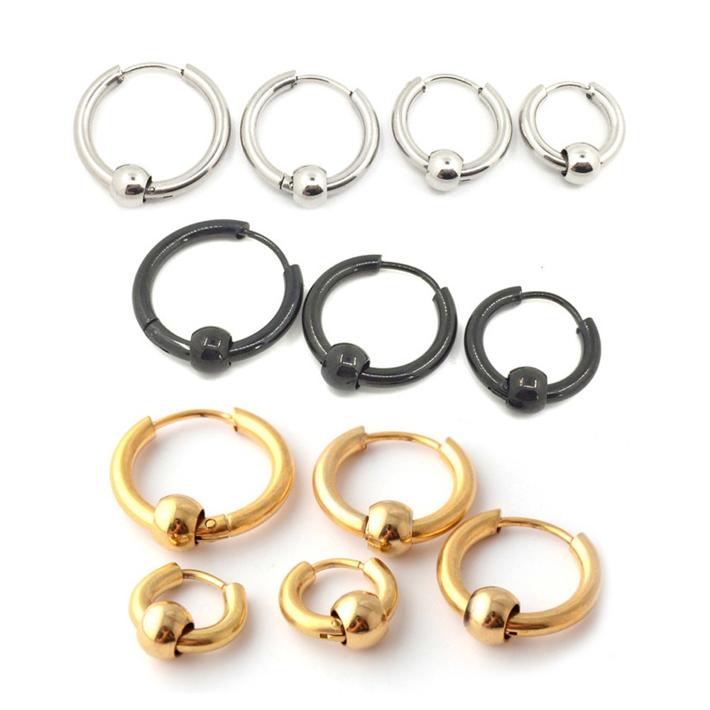 Set 2 Khuyên Tai Tròn Bằng Thép Không Gỉ Màu Vàng Thời Trang Dành Cho Nam Và Nữ