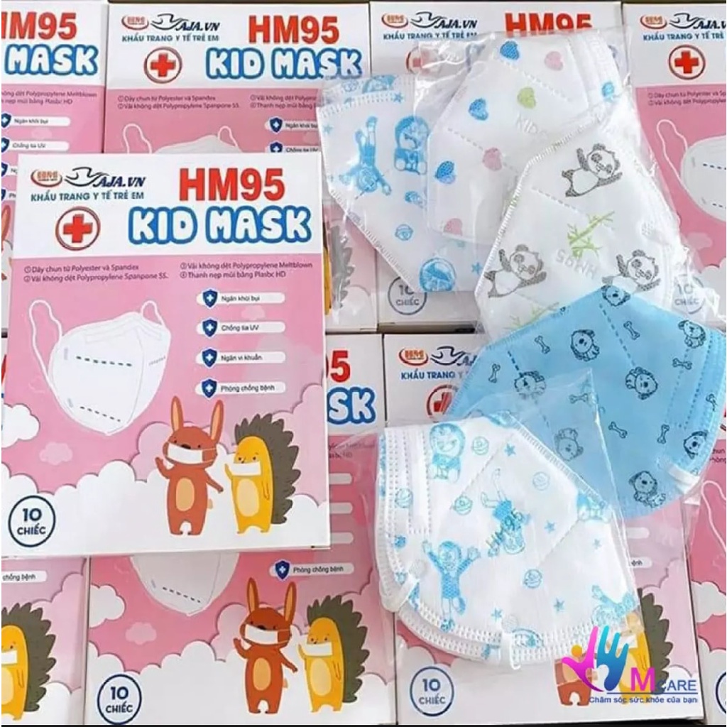 1 hộp Khẩu Trang trẻ em 2-12 TUỔI HM95 KID MASK 5 lớp với 2 lớp kháng khuẩn ,chống bụi mịn Pm2.5 (10 chiếc)
