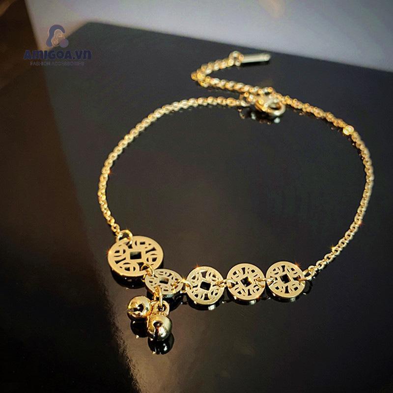 ✨✨Lắc Chân Bằng Thép Titan Mạ Vàng 18K Mặt Hình Đồng Xu Thời Trang