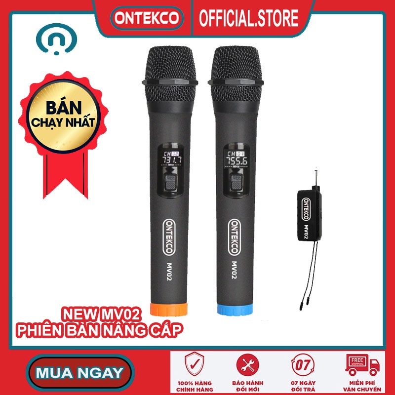 [GIAO HỎA TỐC]Micro hát karaoke ONTEKCO MV02 / MV01 không dây, hút âm tốt, chống hú cho loa kéo, dàn âm thanh, loa thanh