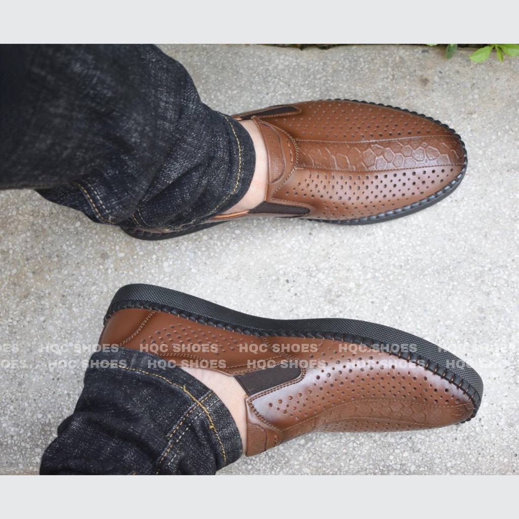 Giày lười nam mùa hè HQC SHOES da bò đế khâu chỉ bảo hành 1 năm HQ018