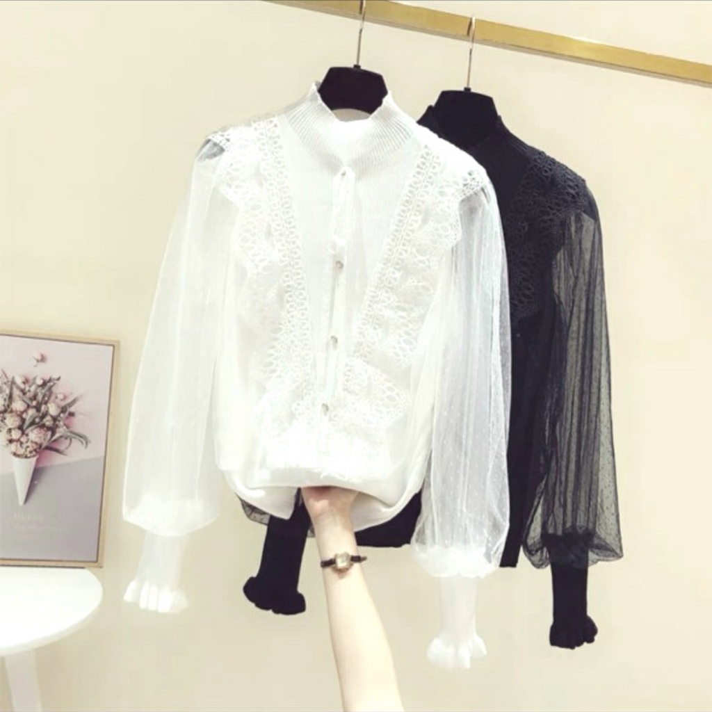 Áo len tăm munmun tay lụa bánh bèo