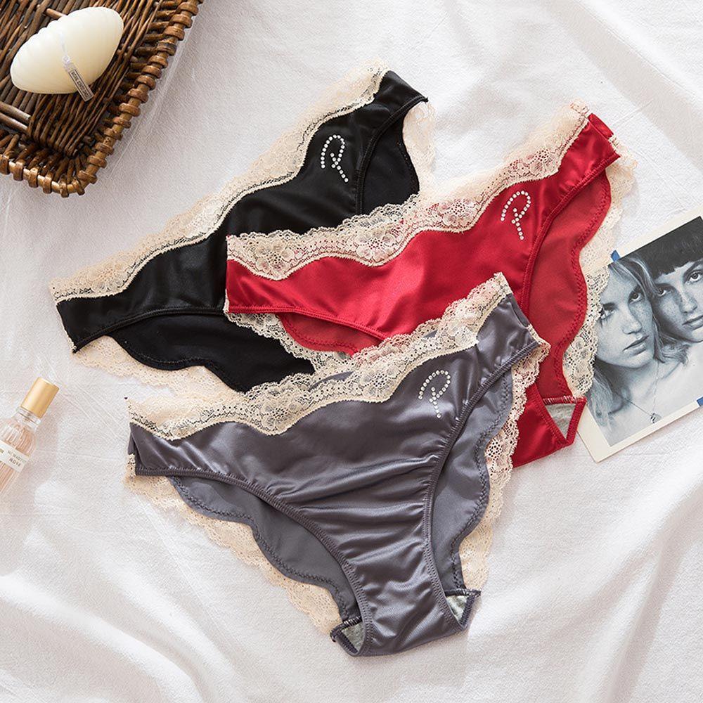HARRIETT Quần Lót Cotton Satin Phối Ren Đính Đá Cho Nữ