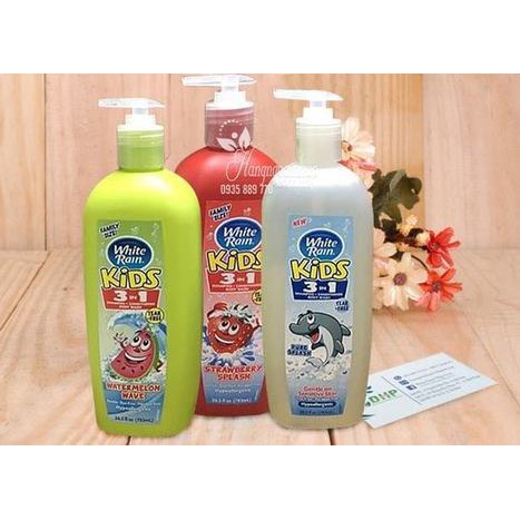 TẮM - GỘI - XÃ EM BÉ WHITE RAIN KIDS 3 IN 1 ĐỦ MÙI 783ml