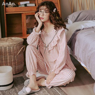 Bộ đồ ngủ dài tay phong cách hàn quốc thời trang