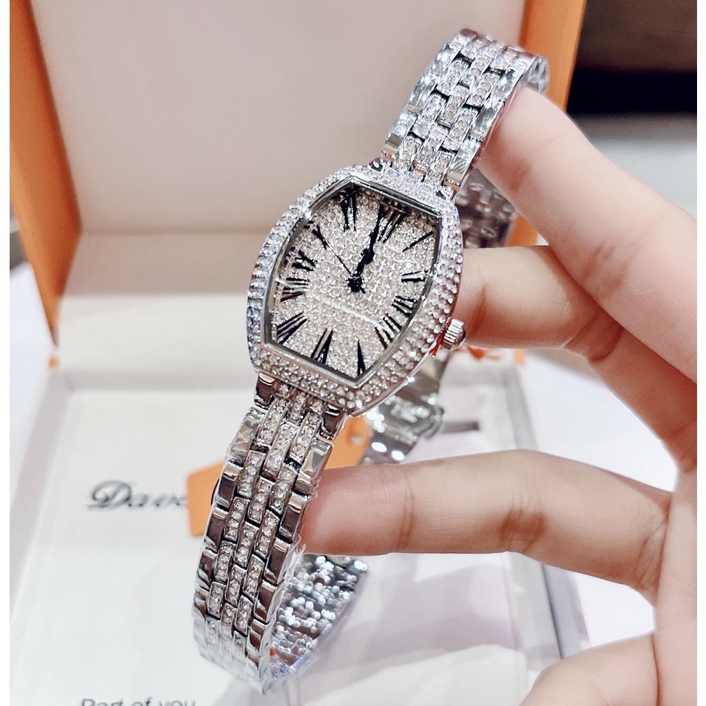 Đồng Hồ Davena Nữ Mặt Vạch Full Đá 34mm Silver Authentic