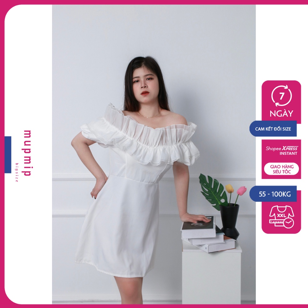 Đầm Bigsize Nữ Trễ Vai Form Chữ A Tôn Dáng Chị Em, Chất Vải Cotton Lạnh Mềm Mát Có 2 Màu Trắng Đen D983